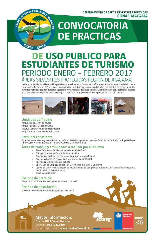 CONAF lanza convocatoria para prácticas en áreas silvestres protegidas de Atacama